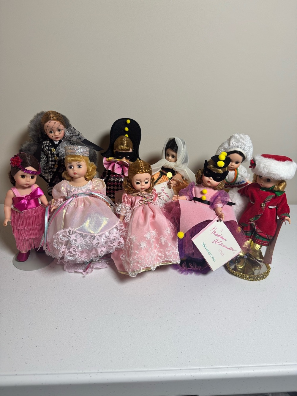 Madame Alexander Assorted Dolls Lot of 9, Stands Included, No Boxes.